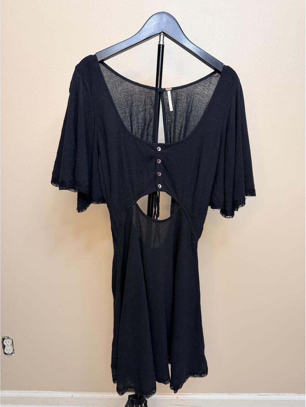 Free People Open Back Cutout Mini Dress Black Gauze Boho Festival Medium